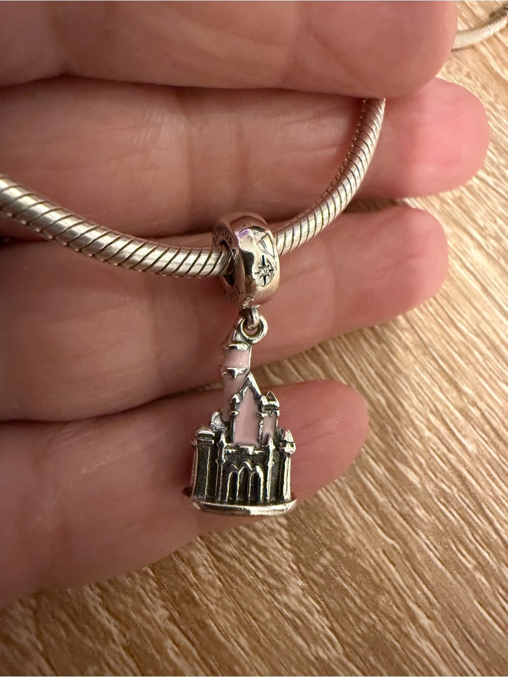 Pandora Silver Castle Dangle Charm with Light Pink Enamel